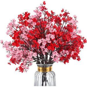 New 8Pcs Babys Breath Fake Artificial Flowers, Real Touch Red Pink Mix and Match